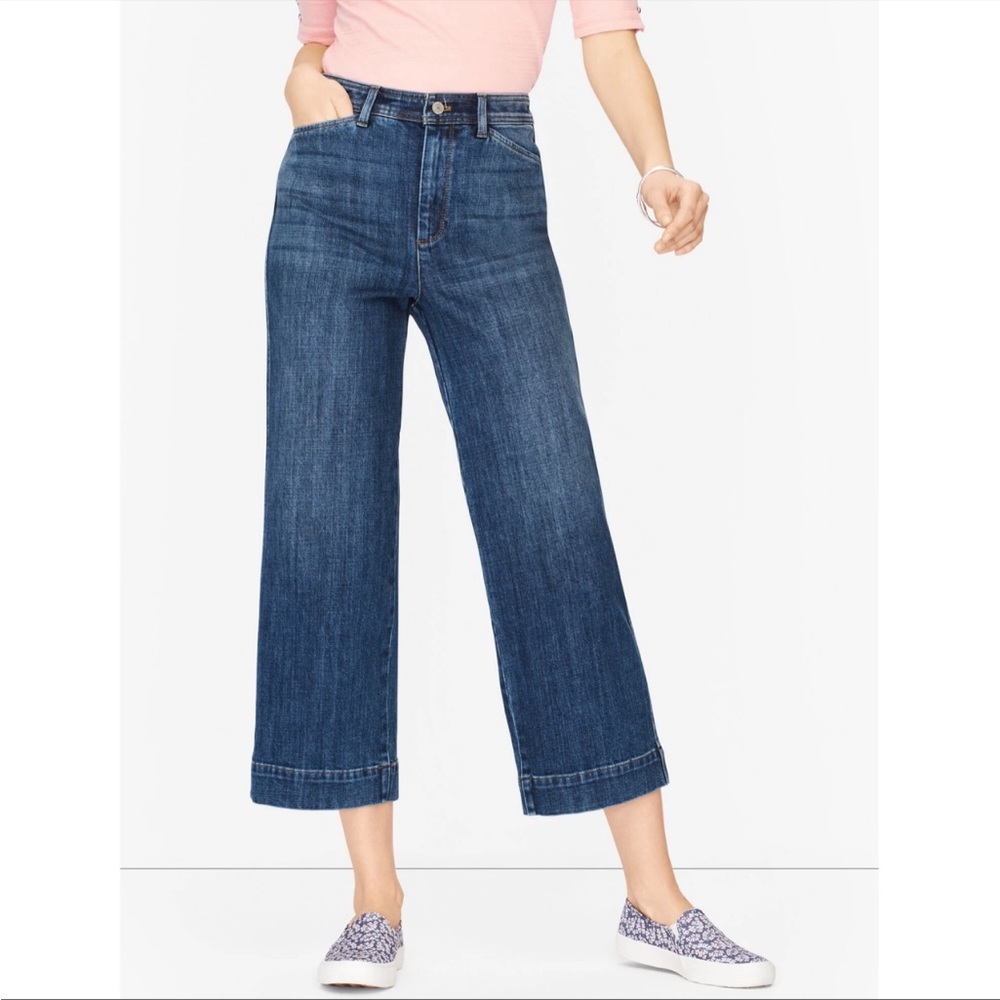 Talbots Wide Leg Crop Jeans Size 12 High Waist Denim Ankle